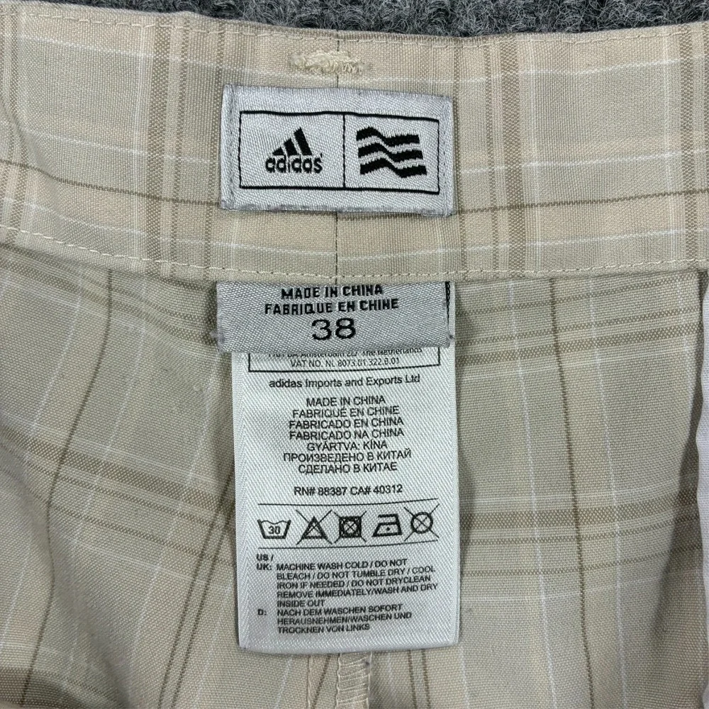 Adidas Mens Chino Shorts Size 38 Beige Plaid Flat Front High Rise Outdoor